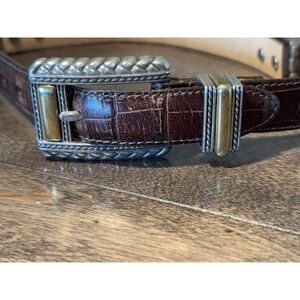 Brighton Women Brown Belt Size‎ S 44209 Leather Silver & Brass Toned Accents